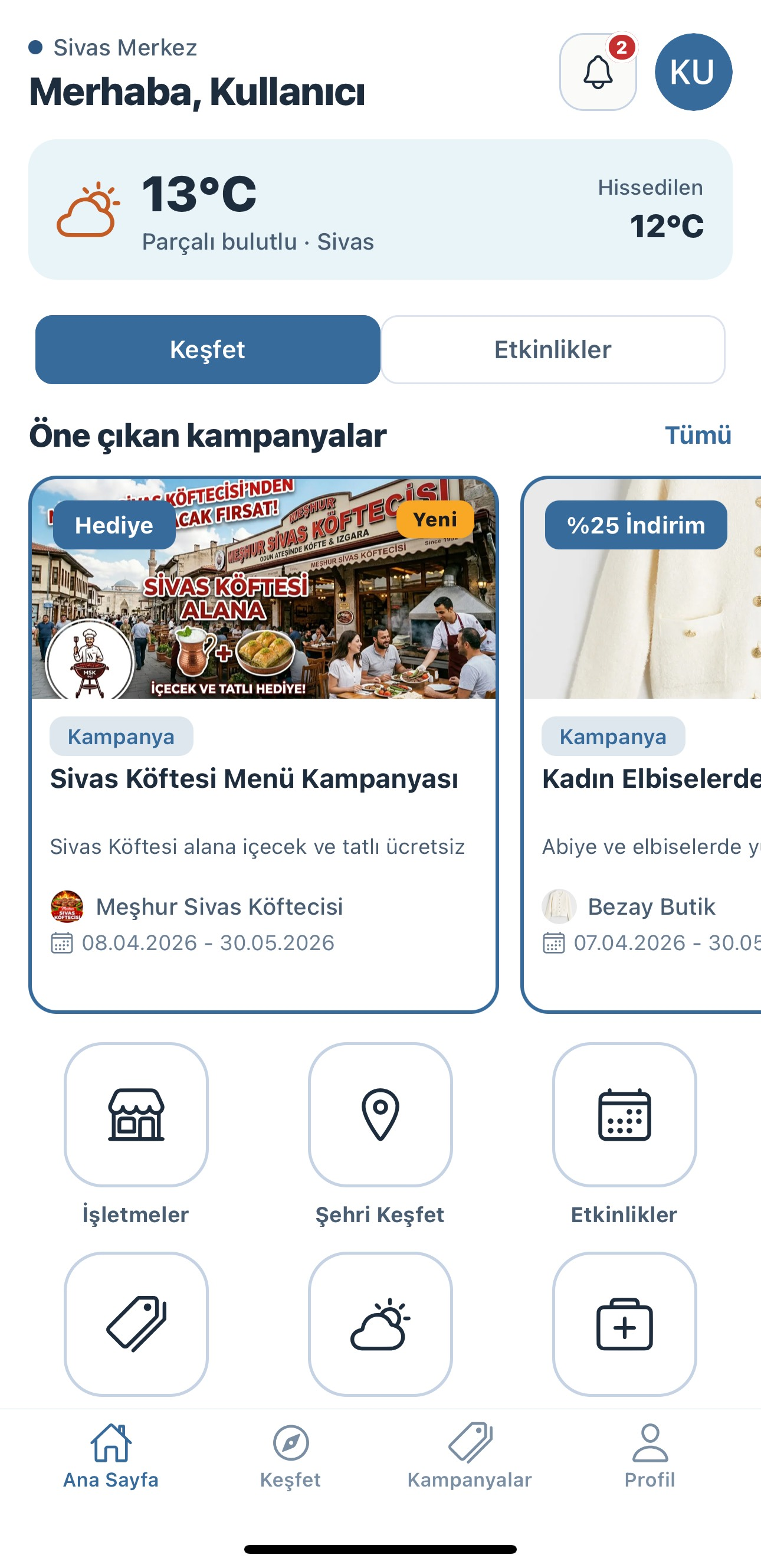 Sosyal Şehir Sivas ana sayfa ekranı